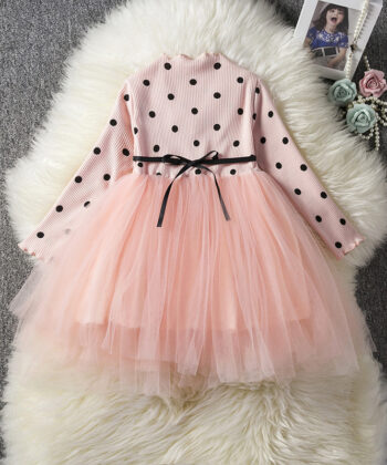 Floating rope tie polka dot girls dress