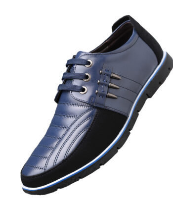 Men's leather shoes Korean casual leather shoes first layer cowhide three-color lace round head hollow dress youth shoes cross-border